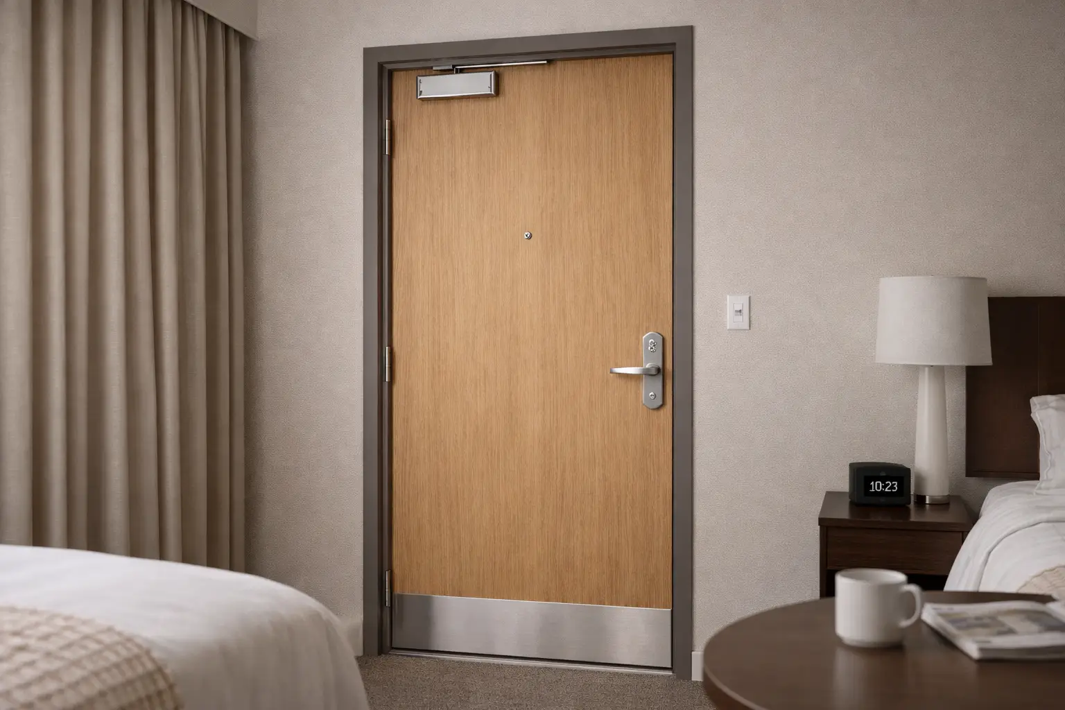 Fire-rated door with Flaxboard core